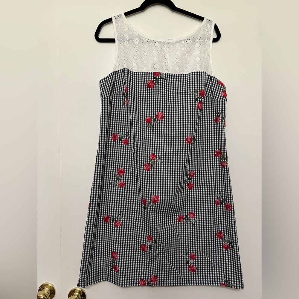 Karl Lagerfeld Paris Gingham Floral Embroidered Dress,‎ Size 14